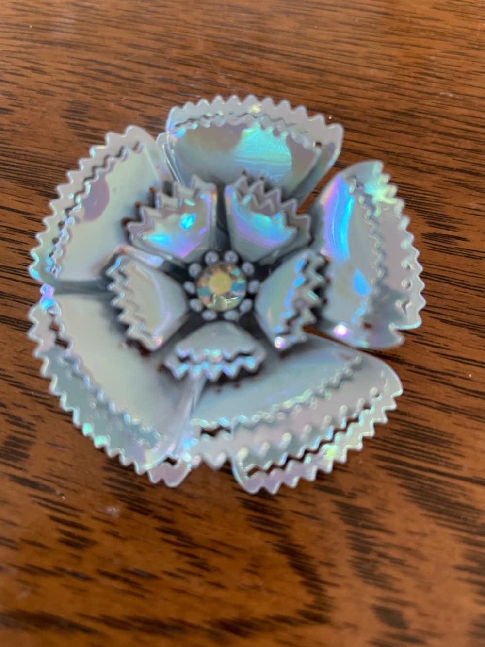 Elegant Iridescent Flower Brooch Pin - Holographic Sparkle